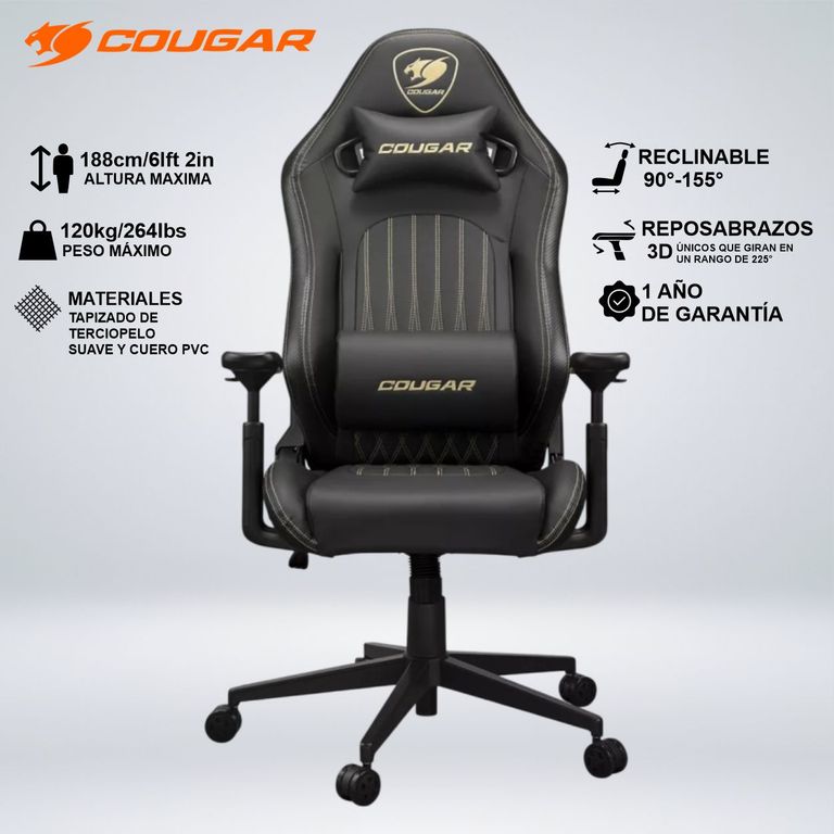 public SILLA GAMING COUGAR EXPLORE ROYAL COMODIDAD ESTILO ERGONOMIA RECLINA 155° - Imagen 1