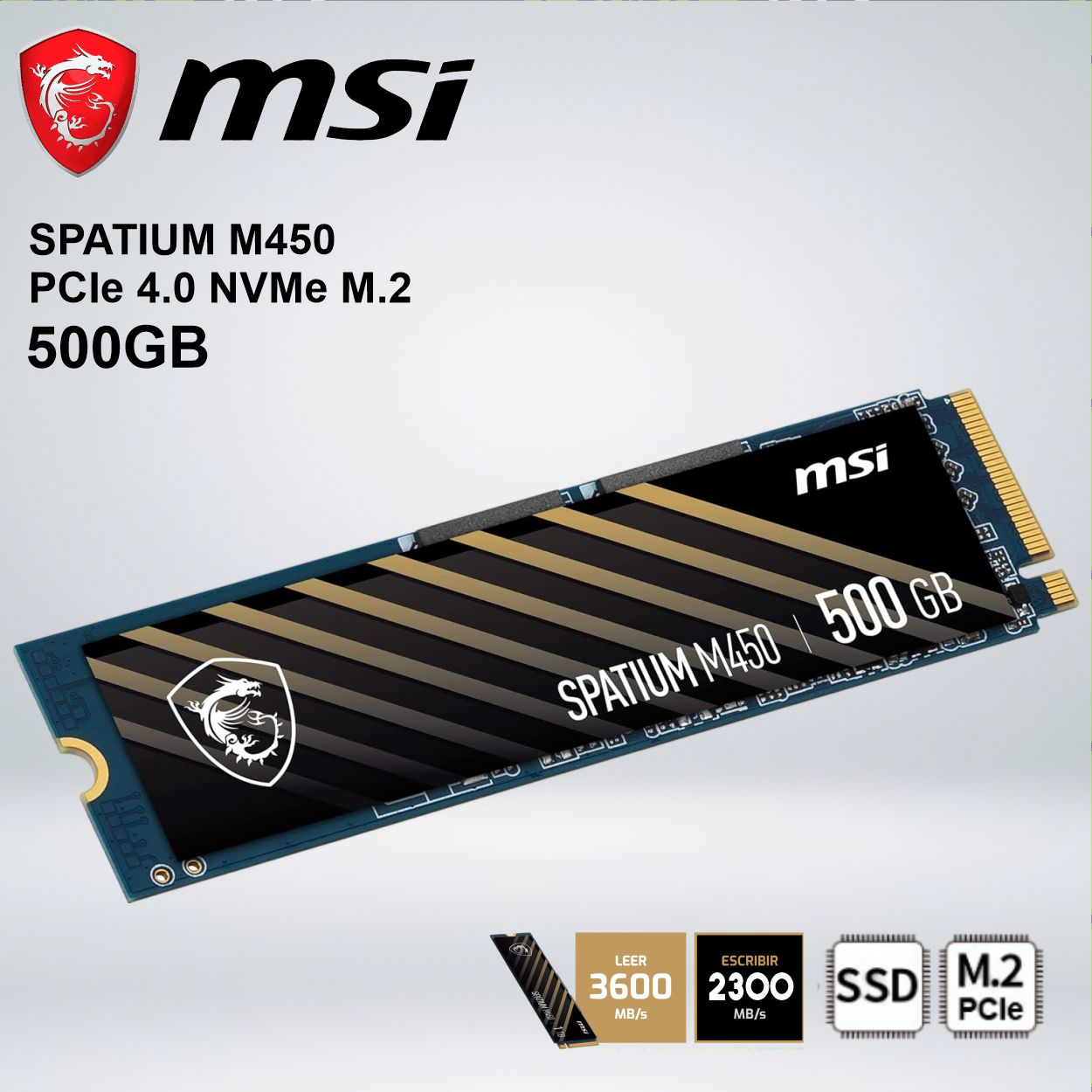 UNIDAD SSD MSI SPATIUM M450 PCIe 4.0 NVMe M.2 500 GB