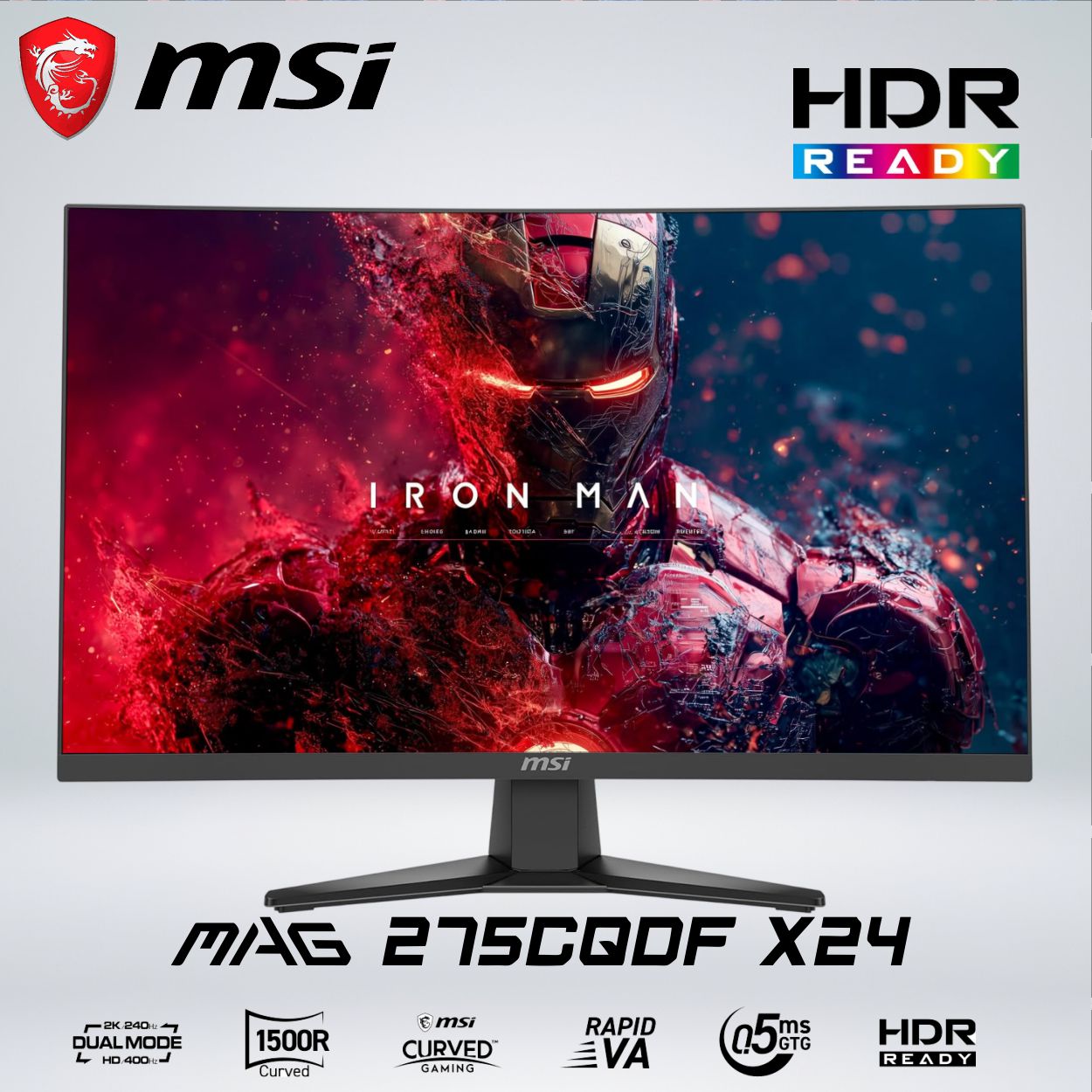 MONITOR GAMER MAG 275CQDF X24 CURVO 2K 27 " rapid VA 240hz 0.5ms HDR 1500R AMD