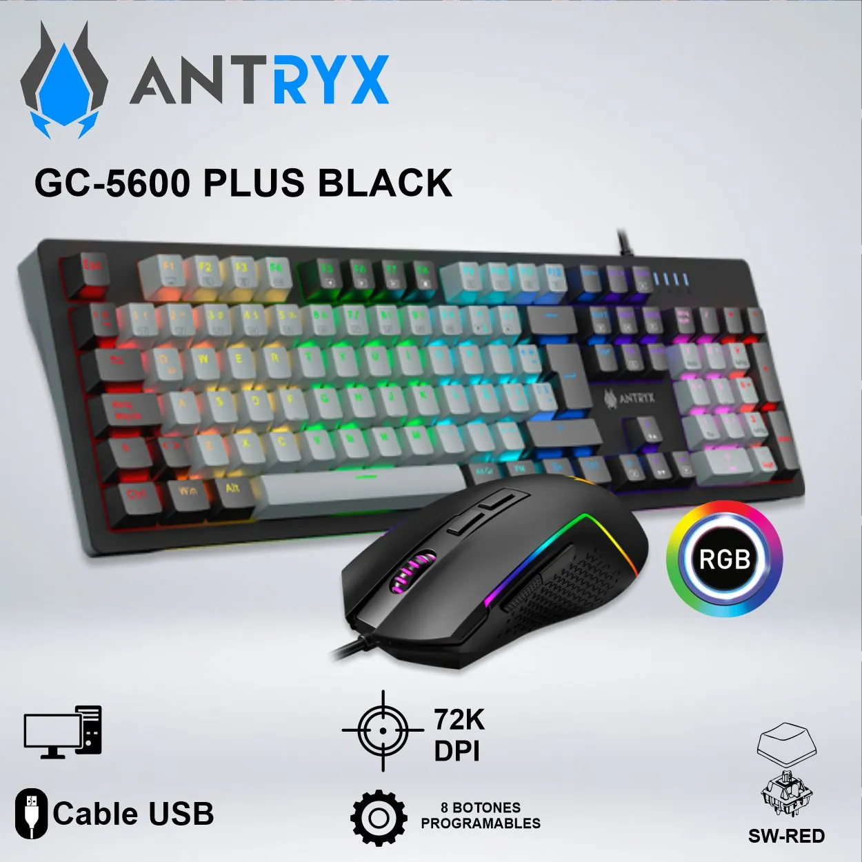 155112875_01 TECLADO GAMER + MOUSE ANTRYX GC-5600 PLUS BLACK SW-RED RGB - Imagen 1