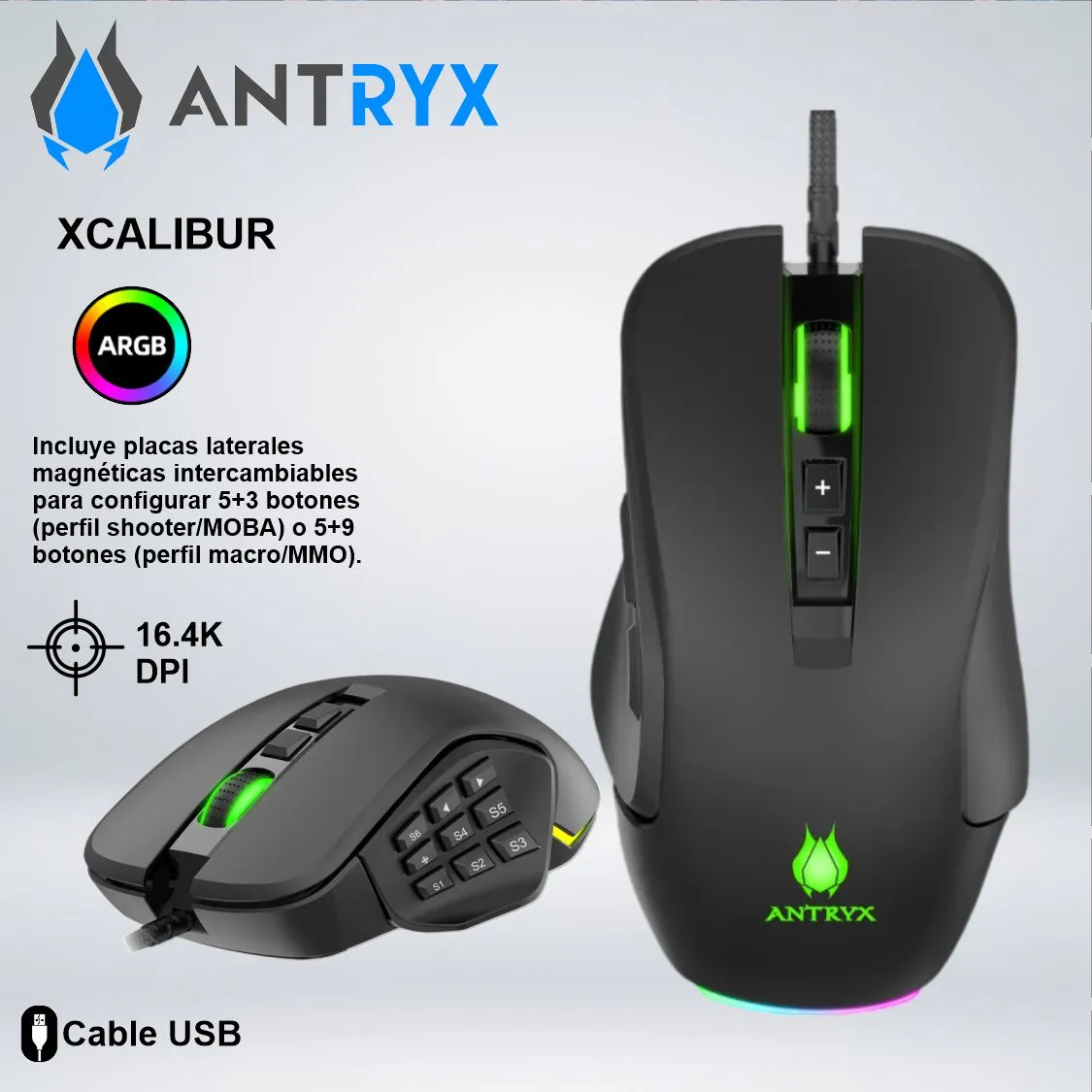 155430490_01 MOUSE GAMING ANTRYX XCALIBUR RGB 16.4K DPI MOBAMMO - Imagen 1