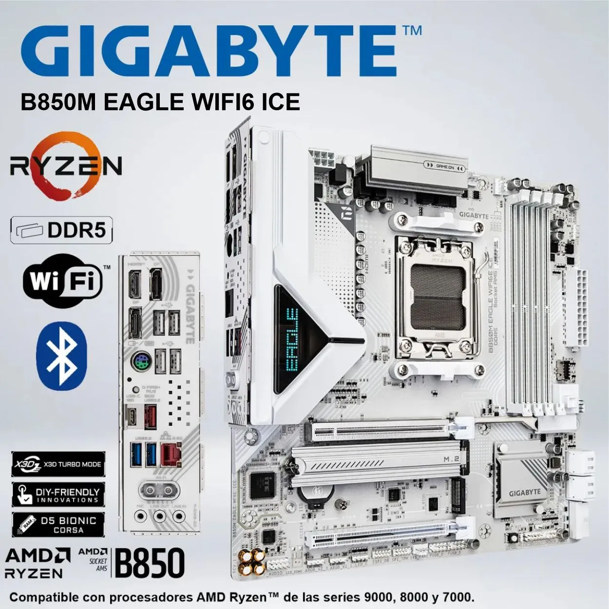 156184081_01 PLACA GIGABYTE AMD RYZEN B850M EAGLE ICE WIFI6 DDR5 BLANCO - Imagen 1