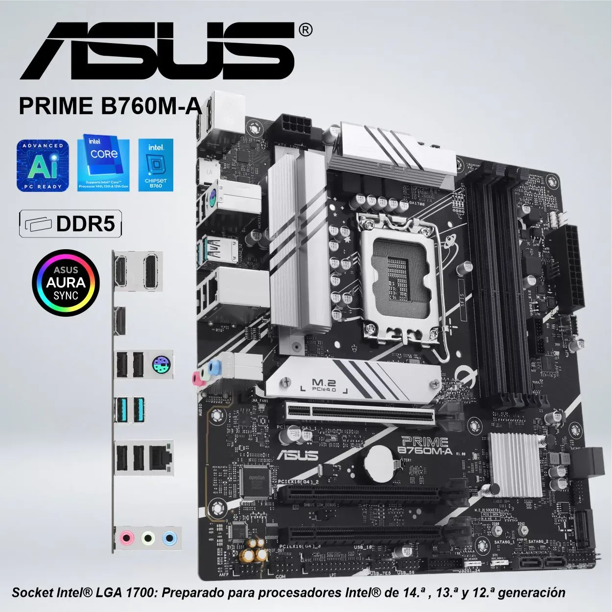 156334245_01 PLACA ASUS PRIME B760M-A DDR5 SOCKET INTEL® LGA 1700 035153 - Imagen 1