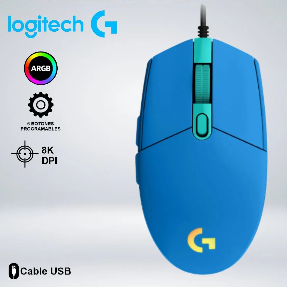 155799581_01 MOUSE LOGITECH G203 LIGHTSYNC OPTICAL 8000 DPI RGB BLUE (910-005795) - Imagen 1