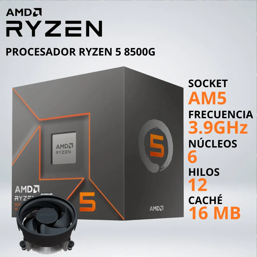 157009852_01 PROCESADOR RYZEN 5 8500G 3.9/5.0 GHz 16MB AM5 GRAFICOS RADEON 740M FAN-COOLER - 036232. - Imagen 1