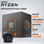 PROCESADOR RYZEN 5 8600G 4.3/5.0 GHz 16MB AM5 GRAFICOS RADEON 760M FAN-COOLER - 036233