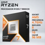 PROCESADOR RYZEN 7 9800X3D 4.7/5.2 GHz 96MB AM5 GRAFICOS RADEON - 038601.