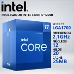 PROCESADOR INTEL CORE i7-12700 LGA1700 2.1/4.9 GHz 25MB GRAFICOS INTEL 770 - FAN-COOLER 031626
