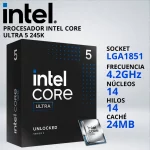 PROCESADOR INTEL CORE ULTRA 5-245K LGA1700 4.2/5.2 GHz 24MB GRAFICOS INTEL - 037966