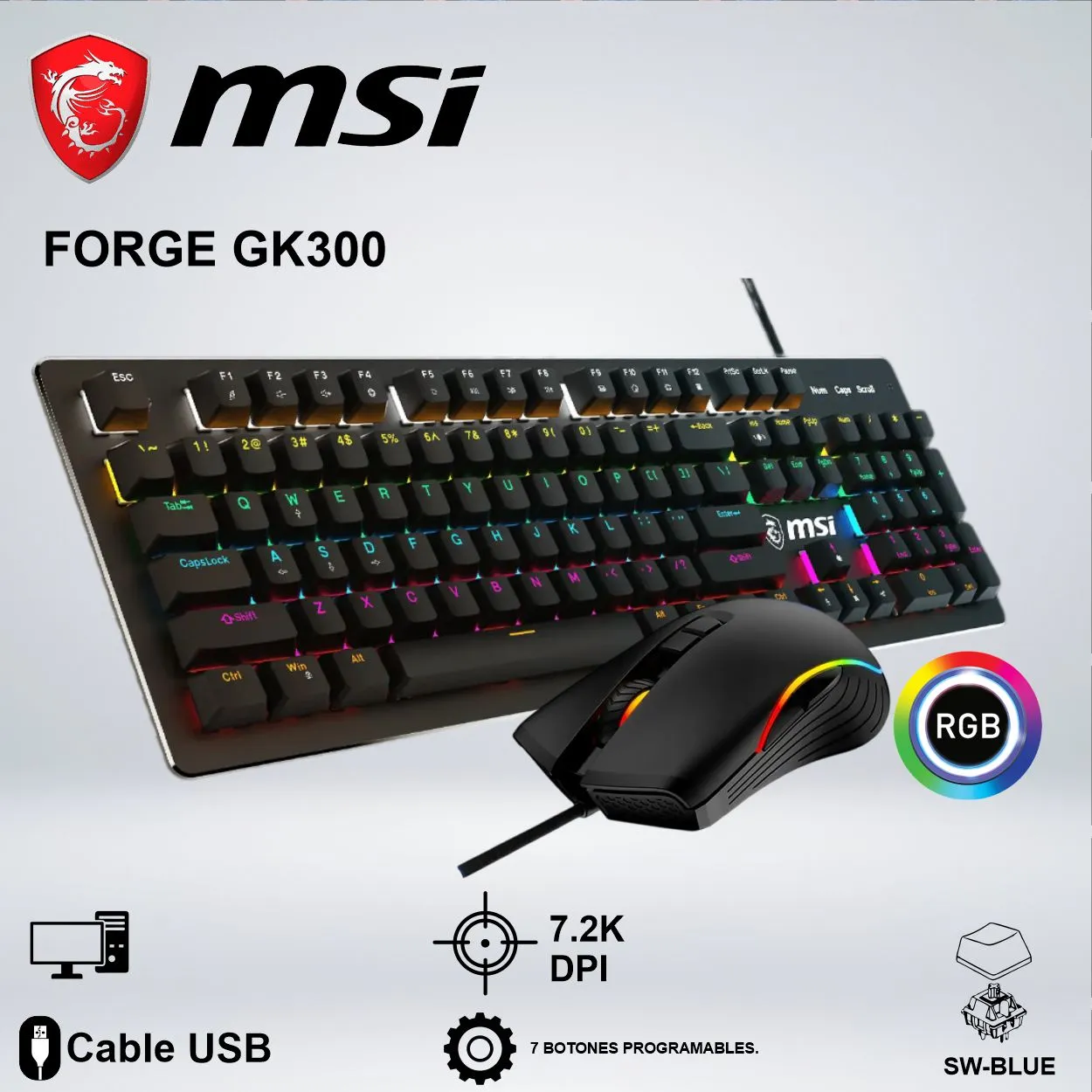 158361561_01 TECLADO + MOUSE GAMING MSI FORGE GK300 SW-BLUE 038138 - Imagen 1