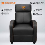 SOFA GAMING COUGAR RANGER ELITE CUERO PVC RECLINA 160° REPOSAPIES PLEGABLE BLACK