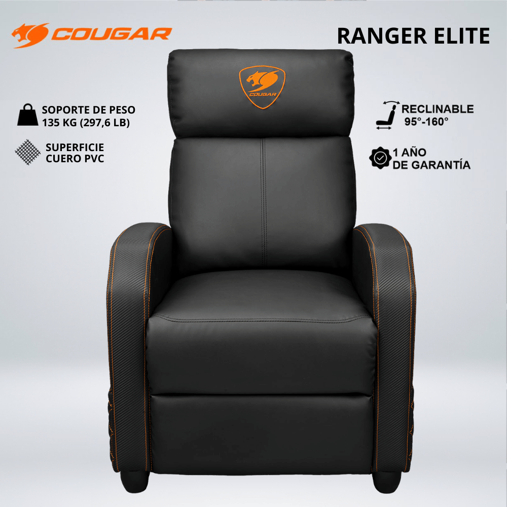Copia de FONDO (4) SOFA GAMING COUGAR RANGER ELITE CUERO PVC RECLINA 160° REPOSAPIES PLEGABLE BLACK - Imagen 1
