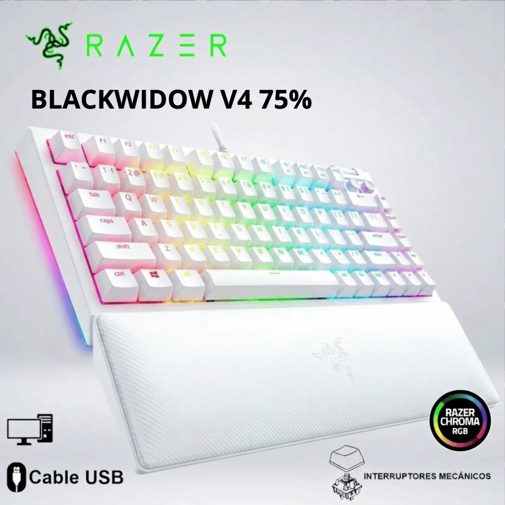 Copia de FONDO (42) TECLADO GAMER RAZER BLACKWIDOW V4 75% MECHANICAL SWITCH ORANGE ZONAS CHROMA WHITE RZ03-05001700-R3M1 - Imagen 1