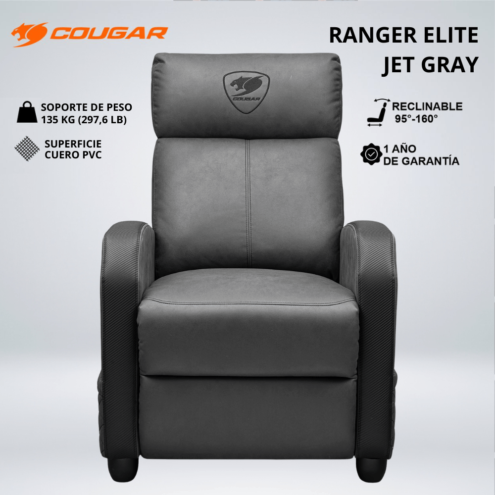 Copia de FONDO (5) SOFA GAMING COUGAR RANGER ELITE JET GRAY CUERO PVC RECLINA 160° REPOSAPIES PLEGABLE - Imagen 1