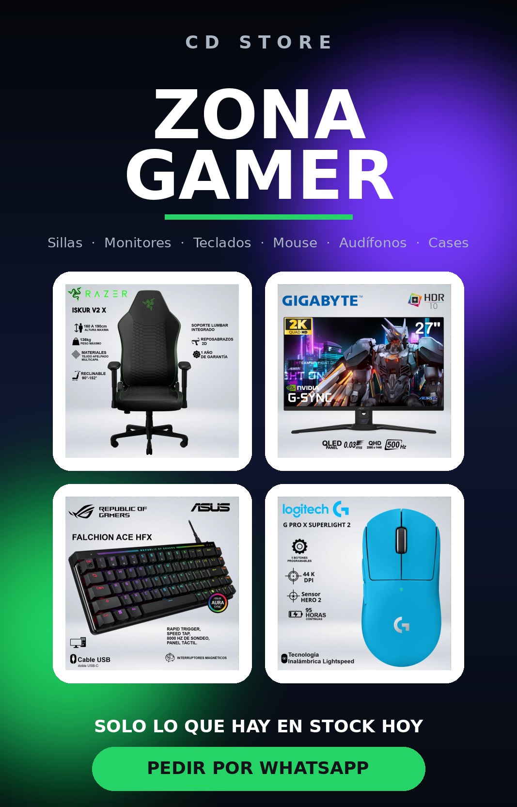 Zona Gamer: sillas, monitores, teclados y mouse con stock